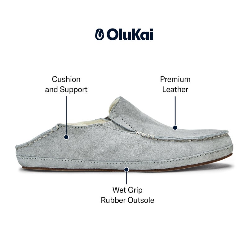 OLUKAI Nohea Slipper, Women's Slip-On Shoes, Genuine Shearling & Premium Nubuck Leather, Drop-In Heel Design, Cozy & Ultra-Soft Comfort Fit, Pale Grey/Pale Grey, 8 - Image 2